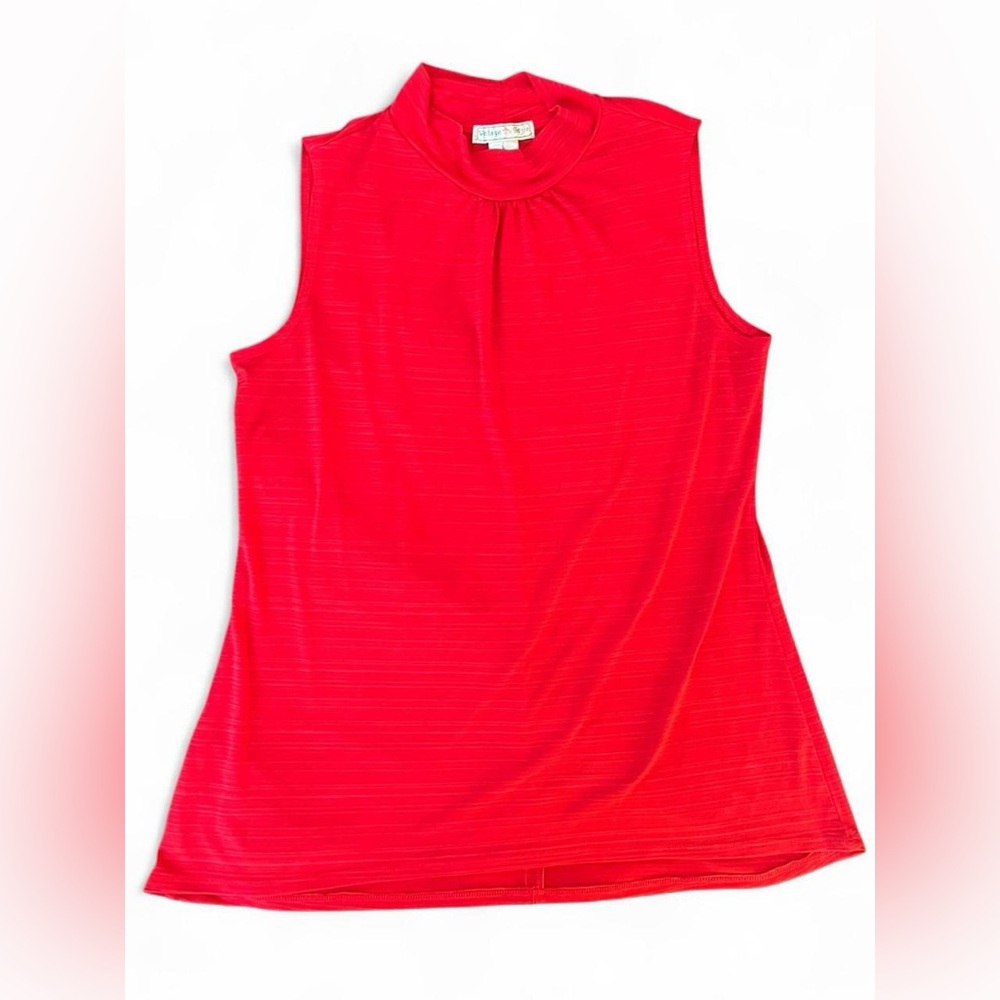 Vintage Suzie Sleeveless Pleated Mock Neck Women’s Top in red